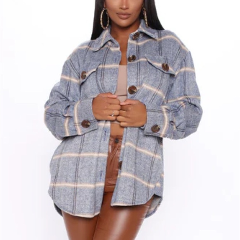 Blue Beige Plaid Shacket